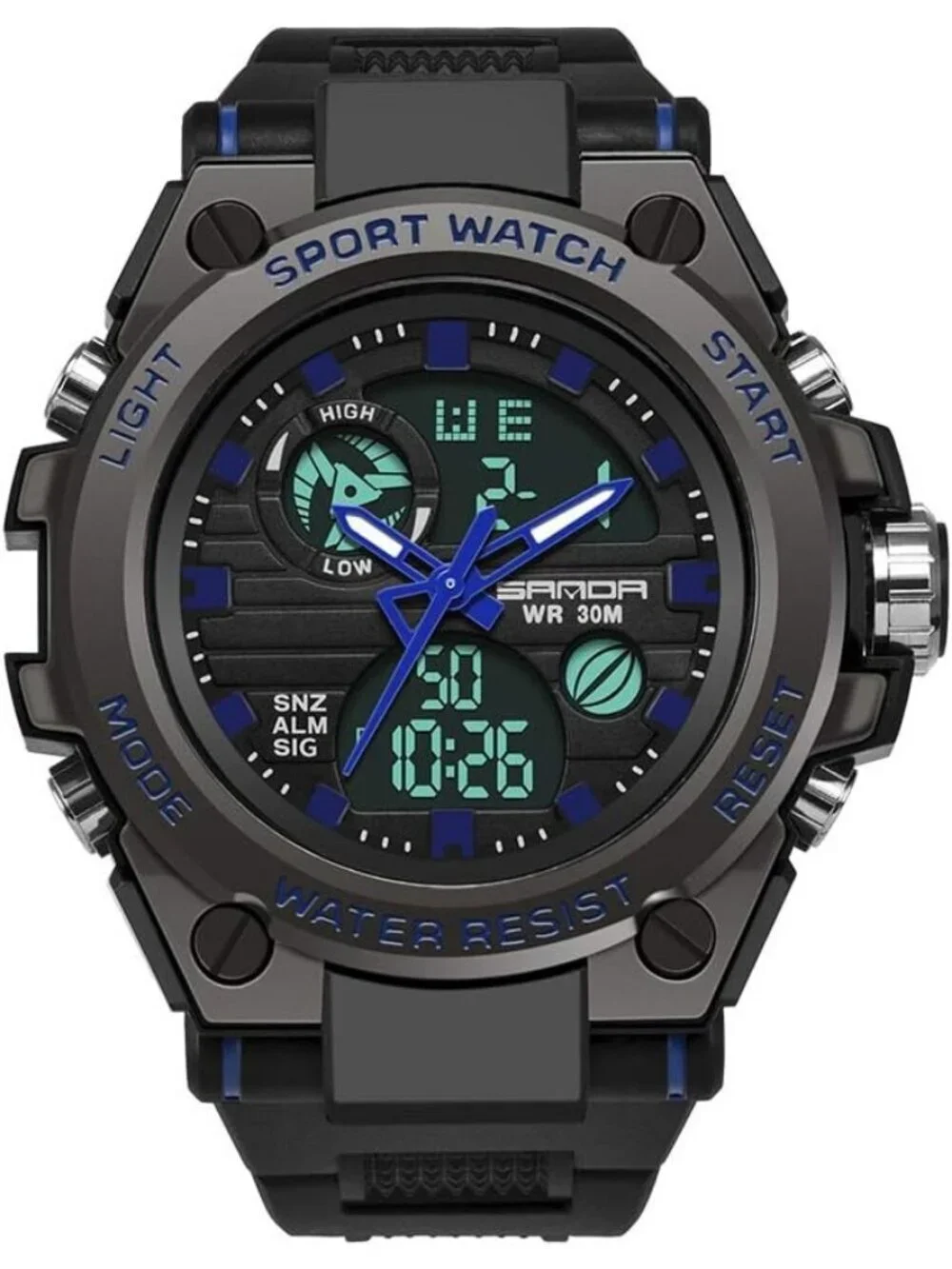 Men's Black Blue Analog Quartz Sports Outdoor Waterproof Military Digital Watch